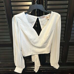 White Cropped Sheer-Back Tied Blouse